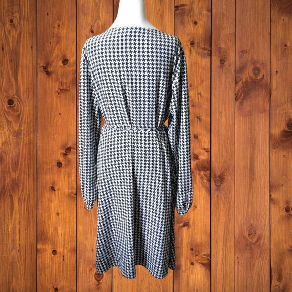 ModCloth Women's XL Long Sleeve Houndstooth Wrap Dress V-Neck Retro Classic NEW - Picture 8 of 8
